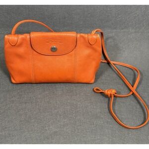 Longchamp Modele Depose  Crossbody Bag Leather Orange Cognac Silver Hardware